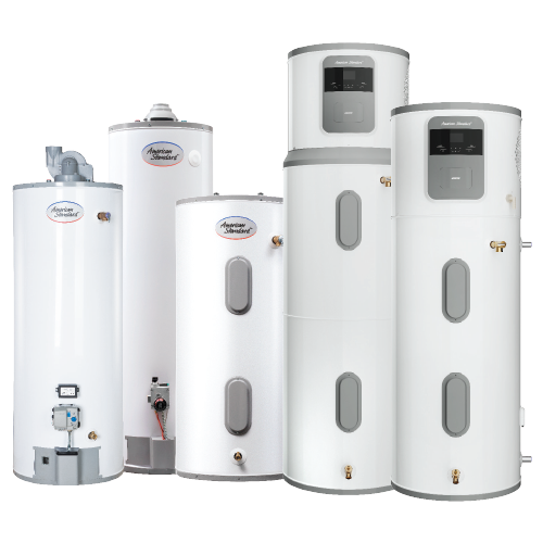 Range of American Standard Residential Heat Pump Water Heaters, Electric Water Heaters, and Gas Water Heaters